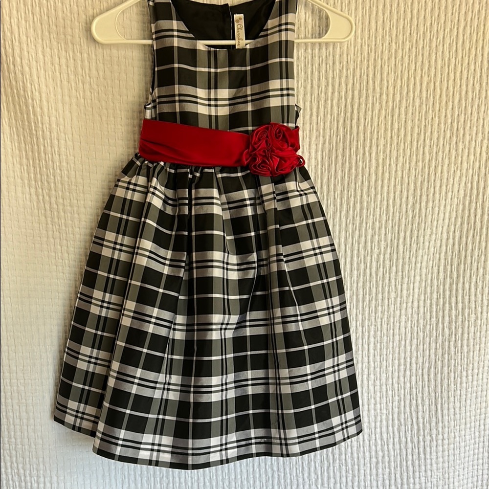 Cherokee Black and White Plaid Dress with Red Sash - Picture 2 of 12